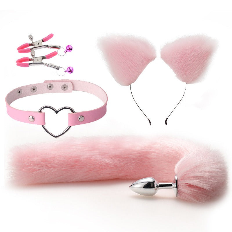 Erotic Ear Hairpin Posterior Anal Plugs Female Apparatus Sex Toys Sm Metal Erotic Set Fox Tail Four-Piece Set