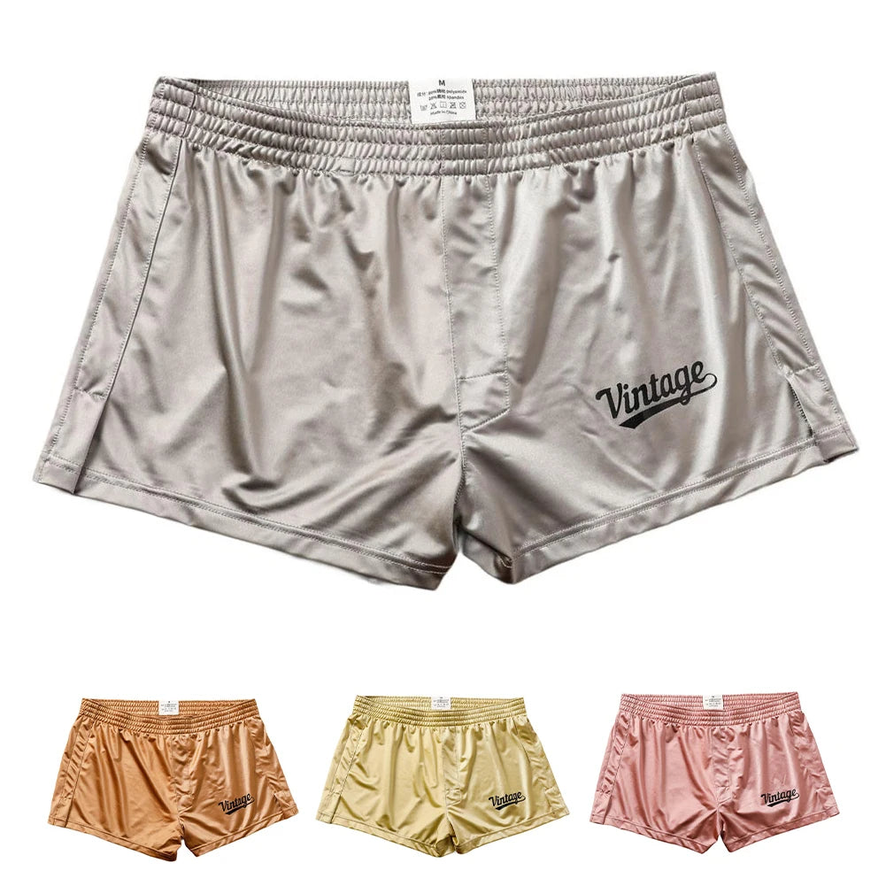 Glossy Soft Ice Silk Mens Boxer Solid Color Big Size Breathable Home Casual Underwear