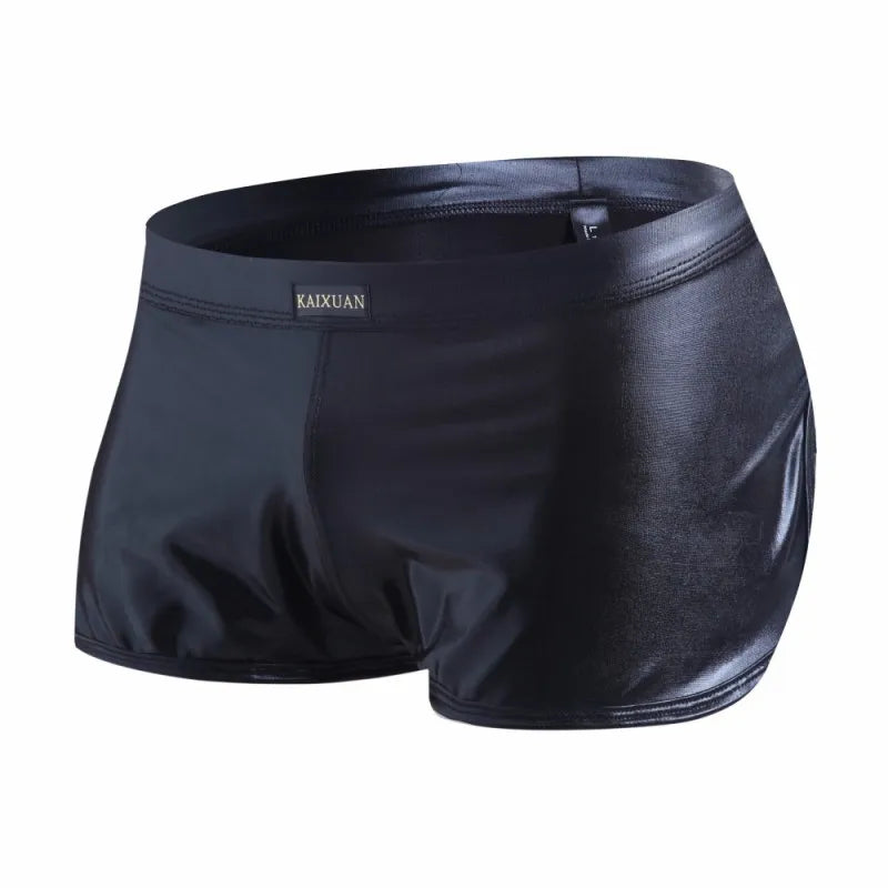 Men's Patent Leather Shorts Shiny Underpants Night Club Reflection Boxer Trunks Soft Underwear Low Rise Panties Casual Aro Pant