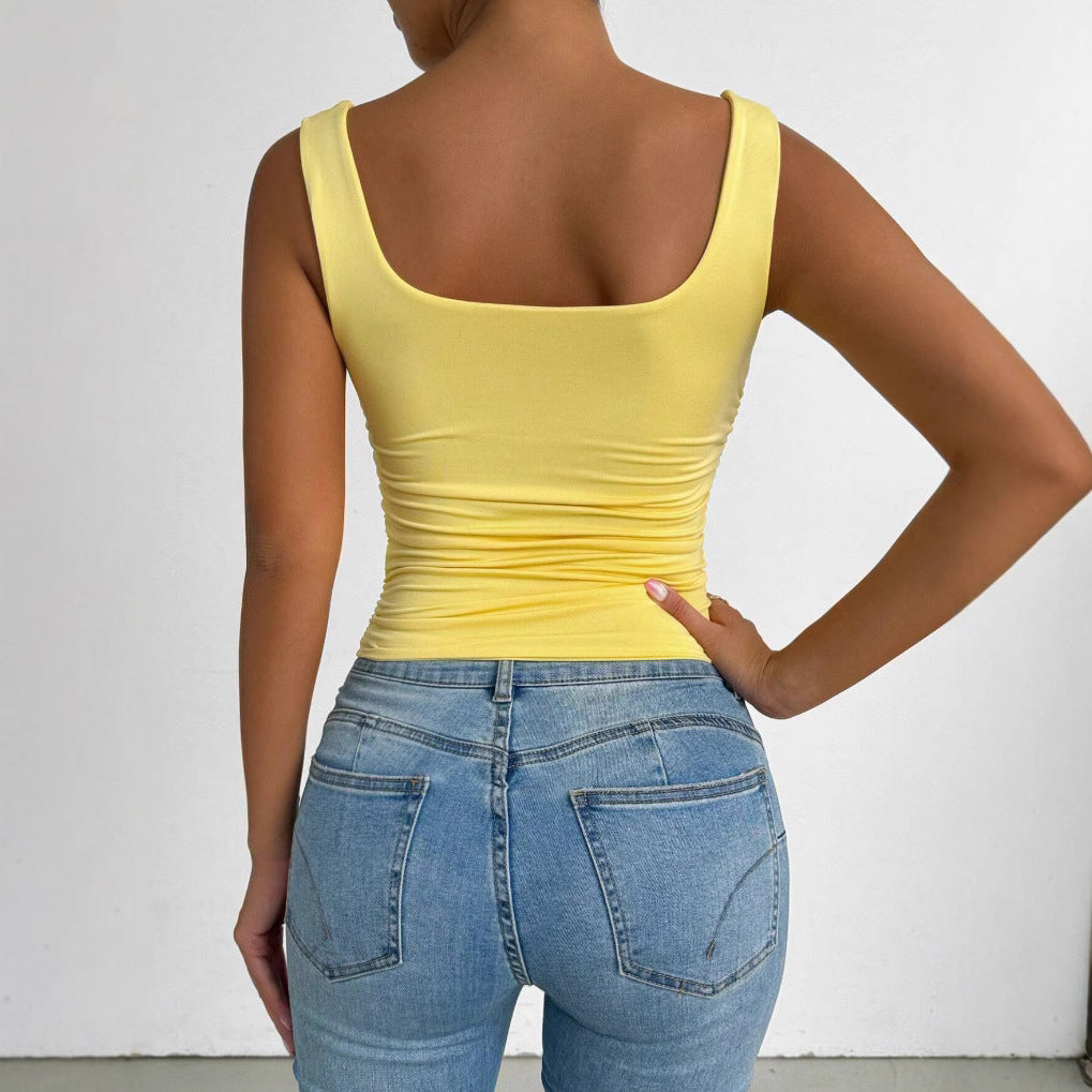 Sleeveless camisole vest with square neckline and exposed navel top