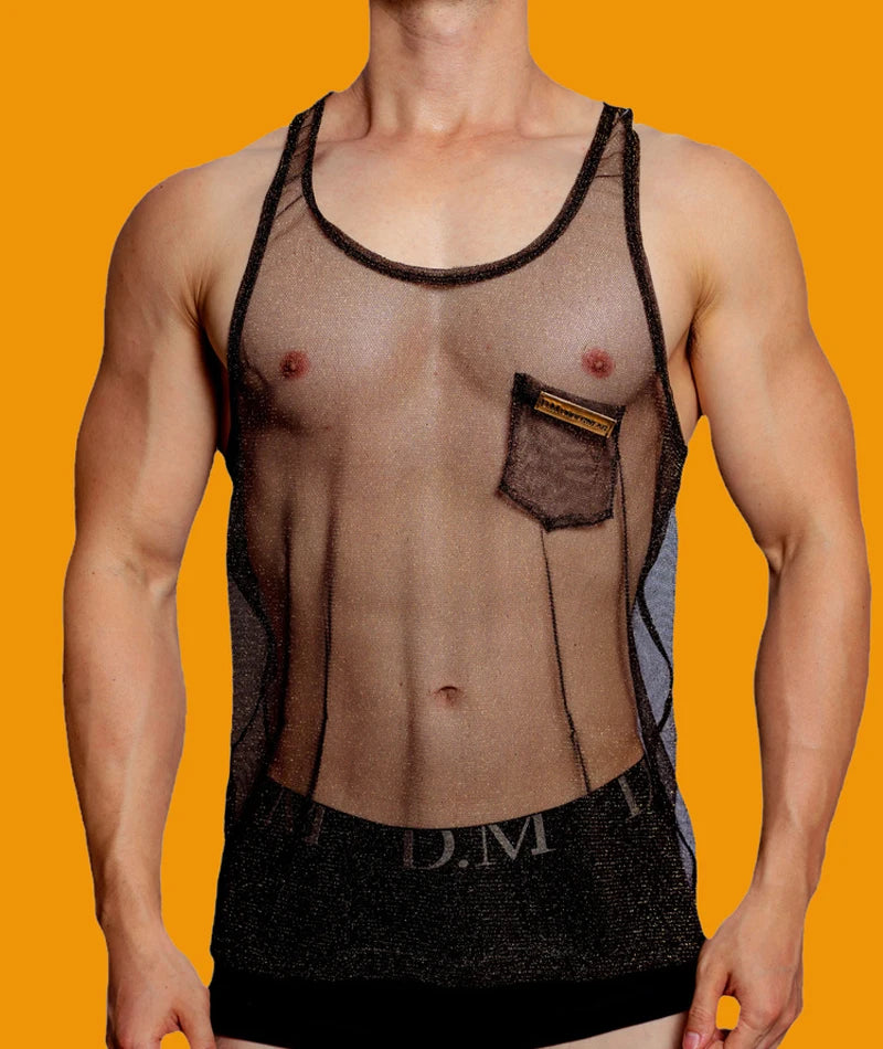 Men's Vest See Through Transparent Breathable Summer Mesh Underwear Vests Male Temptation Sleeveless Tank Tops