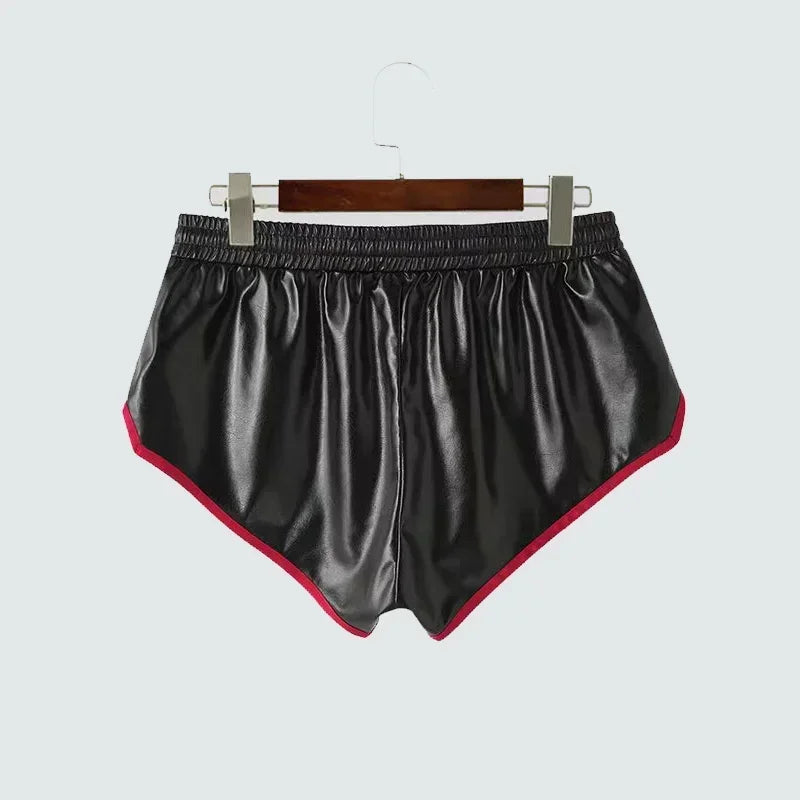 Men Shiny Patent Leather Shorts Chic Contrasting Colors Hot Pants Man PVC Elastic Band Underwear Swimming Trunks Beach Custom