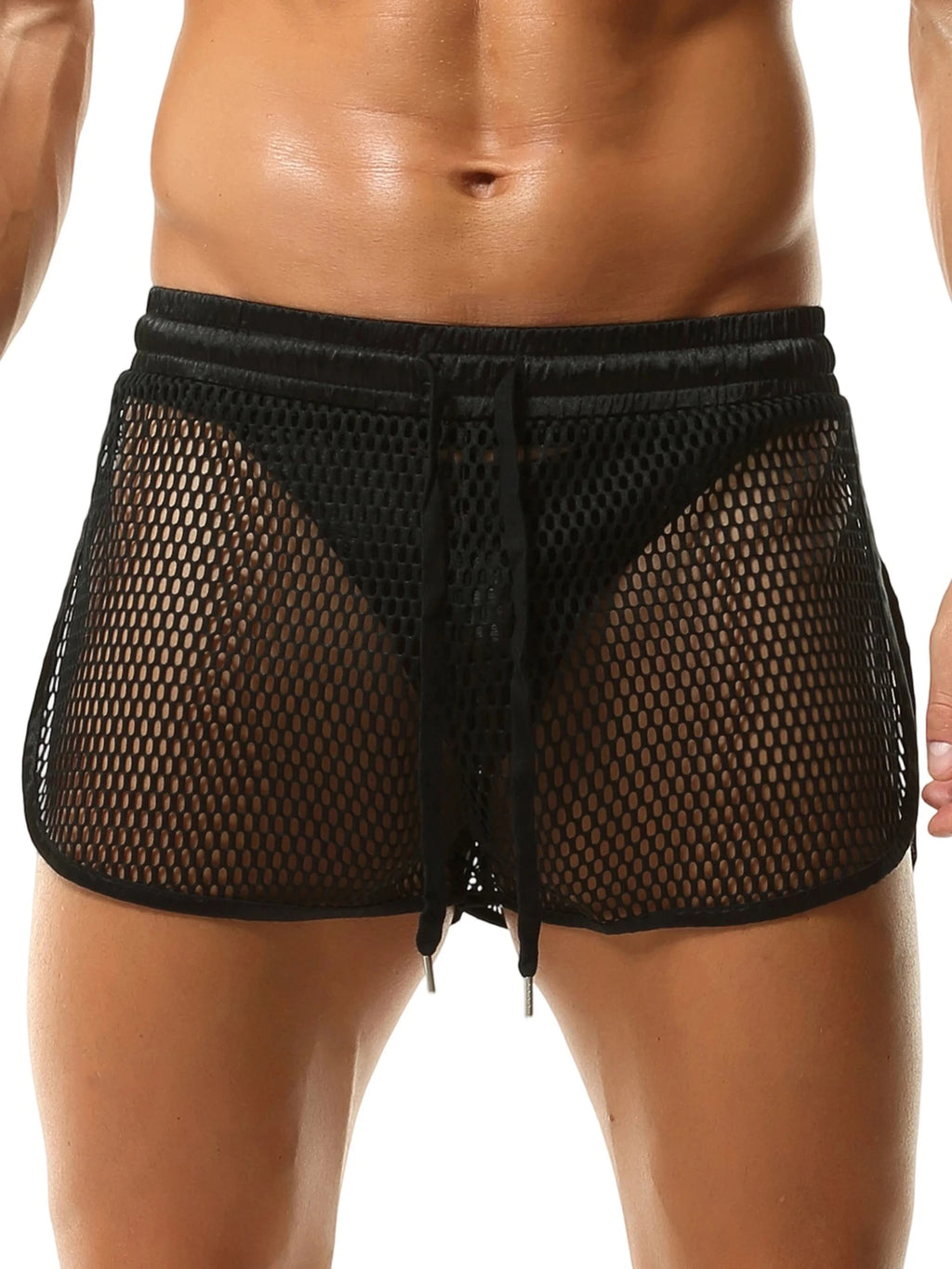 Men s Mesh Shorts Hollow-Out See Through Underwear Sheer Breathable Fishnet Boxer Briefs Split Sides Quick Dry Active Shorts