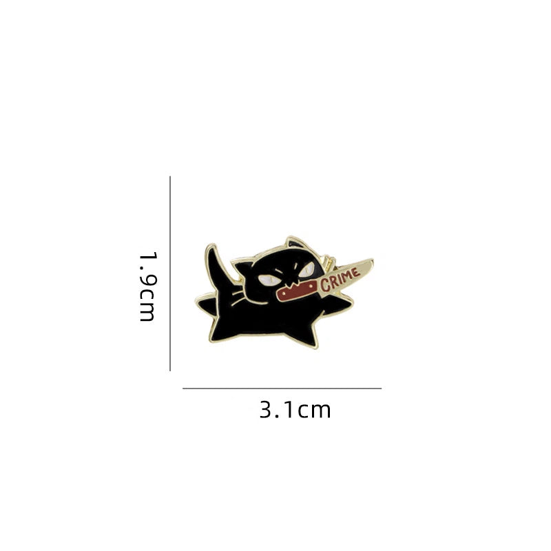 Cartoon brooch badge alloy drip oil black cat knife decoration