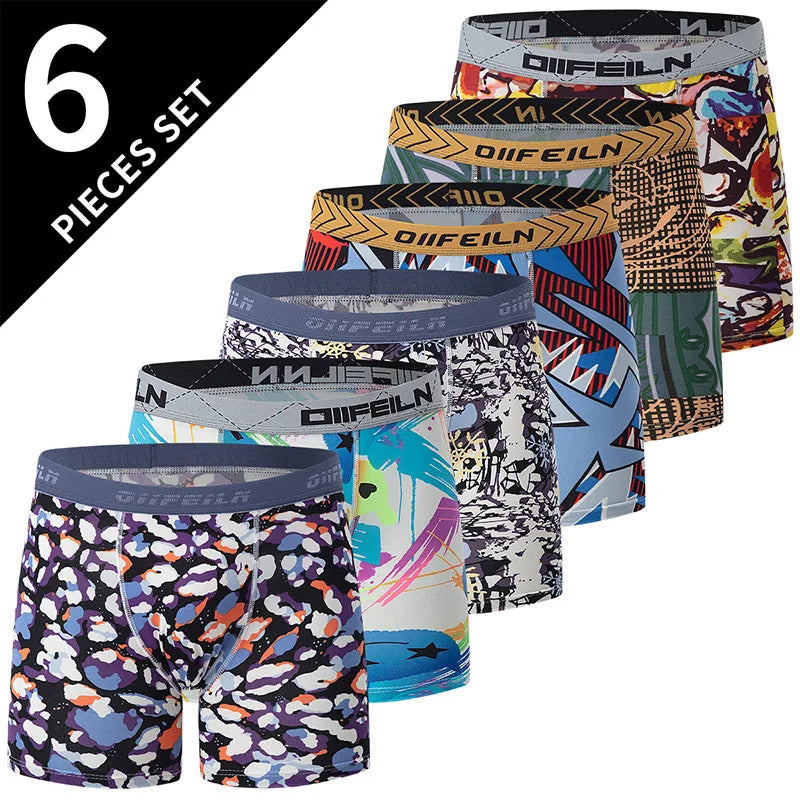 Men's 6-Pack Quick-Dry Boxer Shorts - Breathable Athletic Underwear & Swim Trunks, Large Size for Sports, Daily Wear