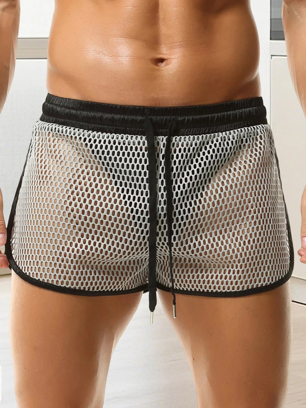 Men s Mesh Shorts Hollow-Out See Through Underwear Sheer Breathable Fishnet Boxer Briefs Split Sides Quick Dry Active Shorts