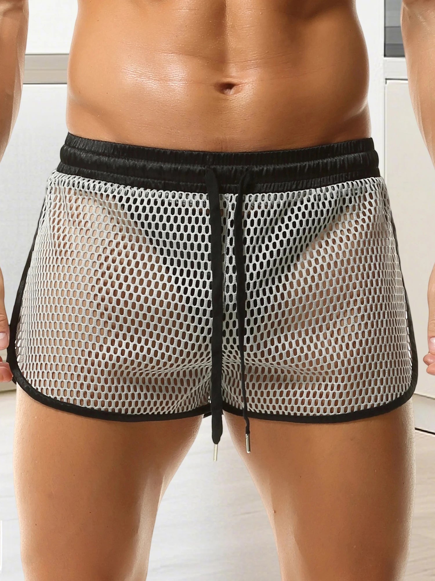 Men s Mesh Shorts Hollow-Out See Through Underwear Sheer Breathable Fishnet Boxer Briefs Split Sides Quick Dry Active Shorts
