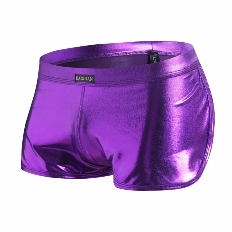 Men's Patent Leather Shorts Shiny Underpants Night Club Reflection Boxer Trunks Soft Underwear Low Rise Panties Casual Aro Pant