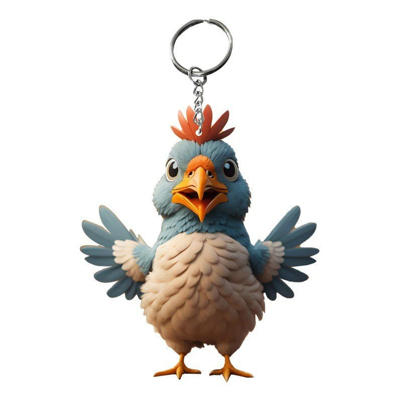 1PC Creative Animal Chicken Rooster Series Pendant Acrylic Keychain For Christmas Tree Decoration Car Key Ring Cock Key Holder