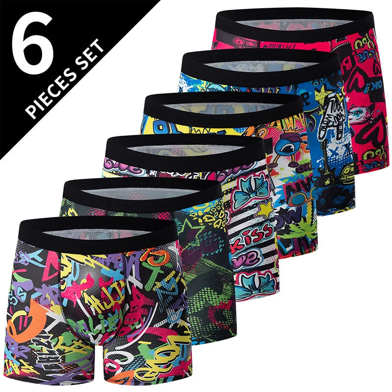 Men's 6-Pack Quick-Dry Boxer Shorts - Breathable Athletic Underwear & Swim Trunks, Large Size for Sports, Daily Wear