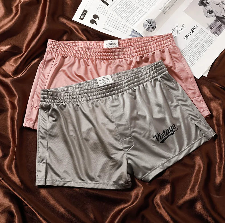 Glossy Soft Ice Silk Mens Boxer Solid Color Big Size Breathable Home Casual Underwear
