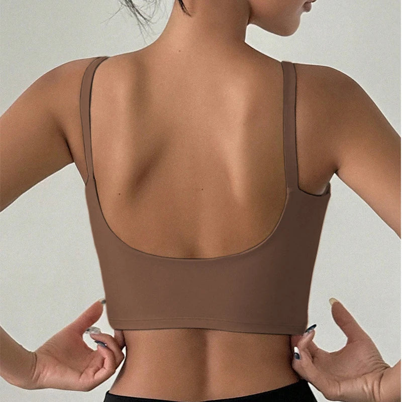 Yoga Underwear Women Breathable Solid U-Shaped Fitness Sports Bra Top With Chest Pad Gym Athletic Tight Workout Jog Running Vest