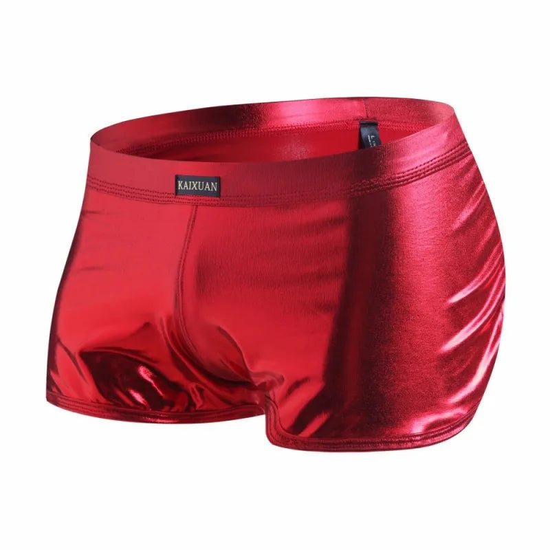 Men's Patent Leather Shorts Shiny Underpants Night Club Reflection Boxer Trunks Soft Underwear Low Rise Panties Casual Aro Pant