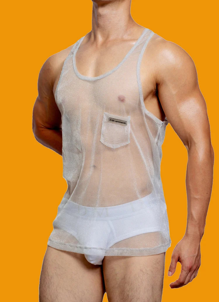 Men's Vest See Through Transparent Breathable Summer Mesh Underwear Vests Male Temptation Sleeveless Tank Tops