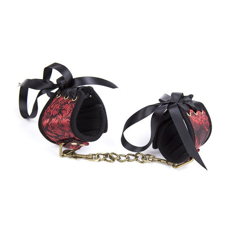 Red Ribbon Gold Handcuffs Velcro Hand Binding Female Sex Toy Leggings