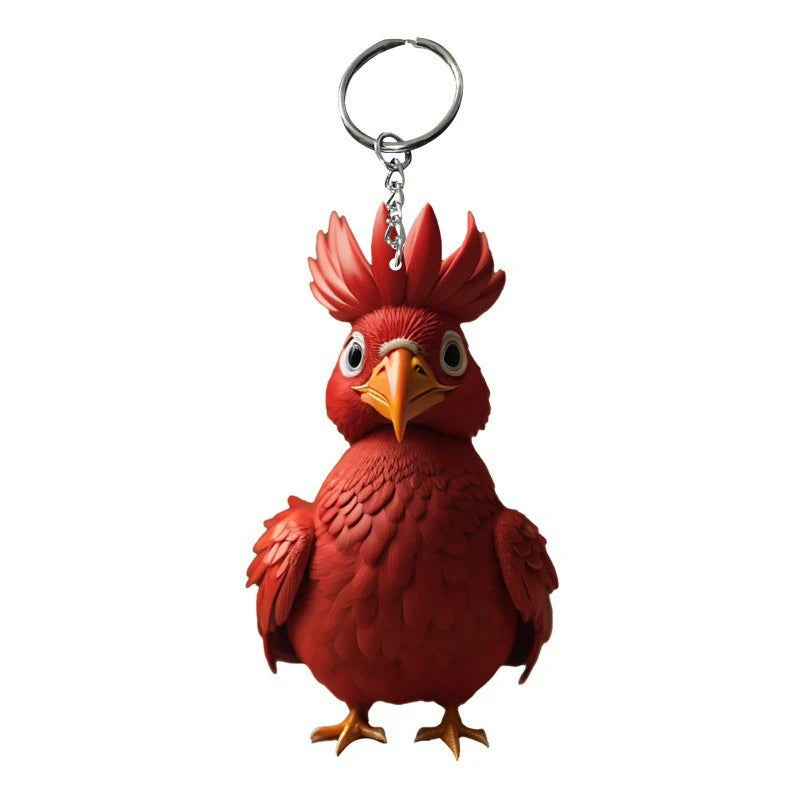 1PC Creative Animal Chicken Rooster Series Pendant Acrylic Keychain For Christmas Tree Decoration Car Key Ring Cock Key Holder