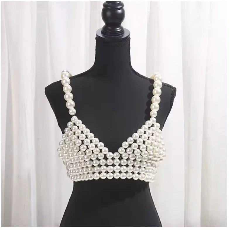 Sexy Body Chain Euro-American New Luxurious Totally Hand-made Pearl Bikini Camisole Underwear Women Wear Beaded Bra Chain