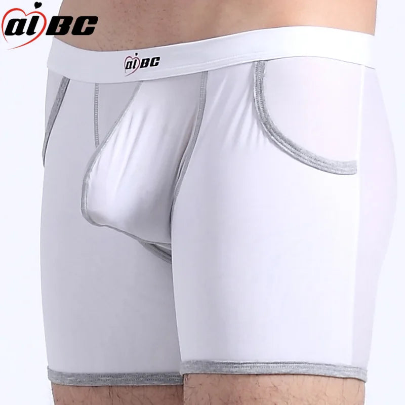 AIBC Sports Underwear For Men Long Boxer Shorts Ice Silk With Pocket Thin Underpants Comfortable Athletic Wear For Running Gym