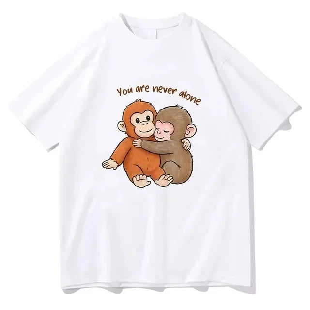 Punch Monkey Graphic Tee Cartoon Little Monkey And Plush Toy Print Summer Casual Short Sleeve T Shirt Tops for Adults