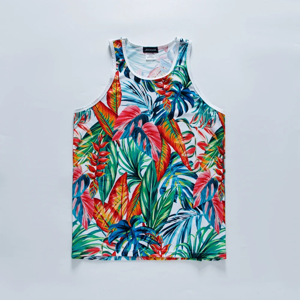 Men's Tank Top Swimming Trunks Short Beach Pants Ice Silk Print Cool and Comfortable Fashion Outdoor Sports Men's Sleeveless Top