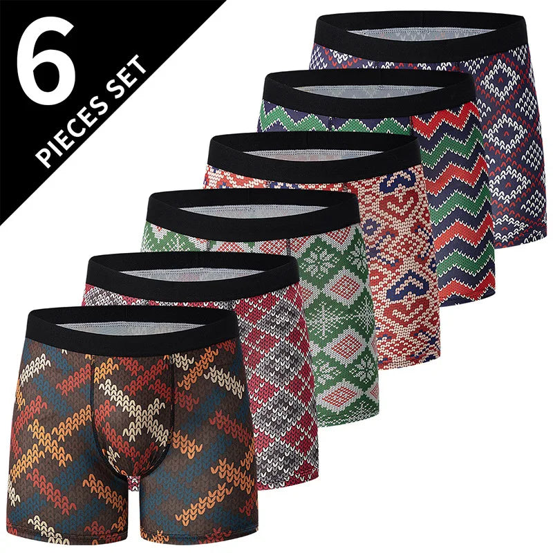 Men's 6-Pack Quick-Dry Boxer Shorts - Breathable Athletic Underwear & Swim Trunks, Large Size for Sports, Daily Wear