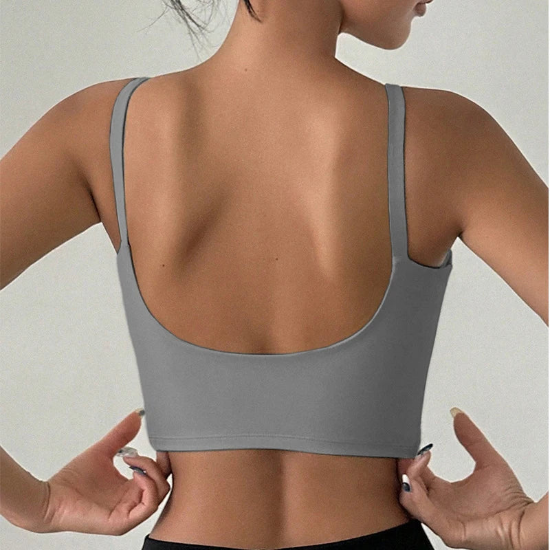 Yoga Underwear Women Breathable Solid U-Shaped Fitness Sports Bra Top With Chest Pad Gym Athletic Tight Workout Jog Running Vest