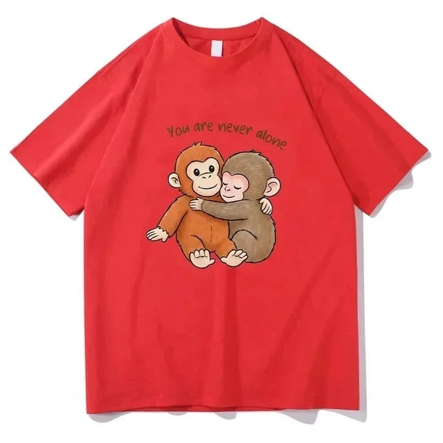 Punch Monkey Graphic Tee Cartoon Little Monkey And Plush Toy Print Summer Casual Short Sleeve T Shirt Tops for Adults