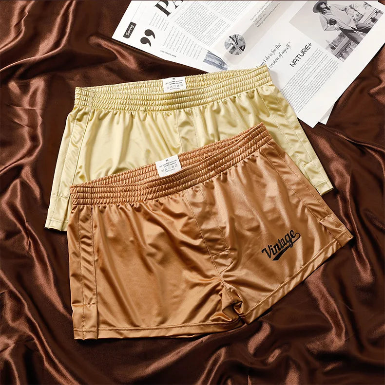 Glossy Soft Ice Silk Mens Boxer Solid Color Big Size Breathable Home Casual Underwear