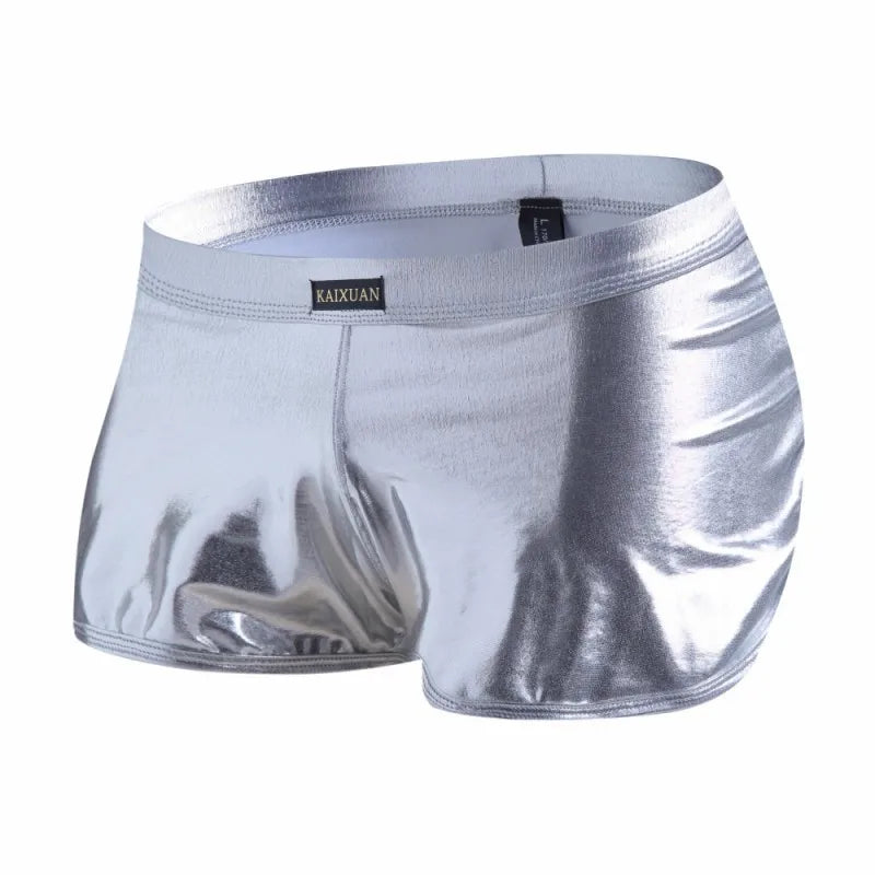 Men's Patent Leather Shorts Shiny Underpants Night Club Reflection Boxer Trunks Soft Underwear Low Rise Panties Casual Aro Pant