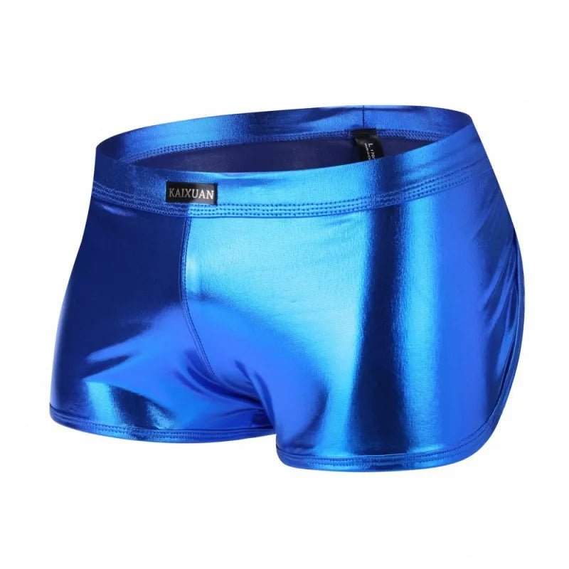 Men's Patent Leather Shorts Shiny Underpants Night Club Reflection Boxer Trunks Soft Underwear Low Rise Panties Casual Aro Pant
