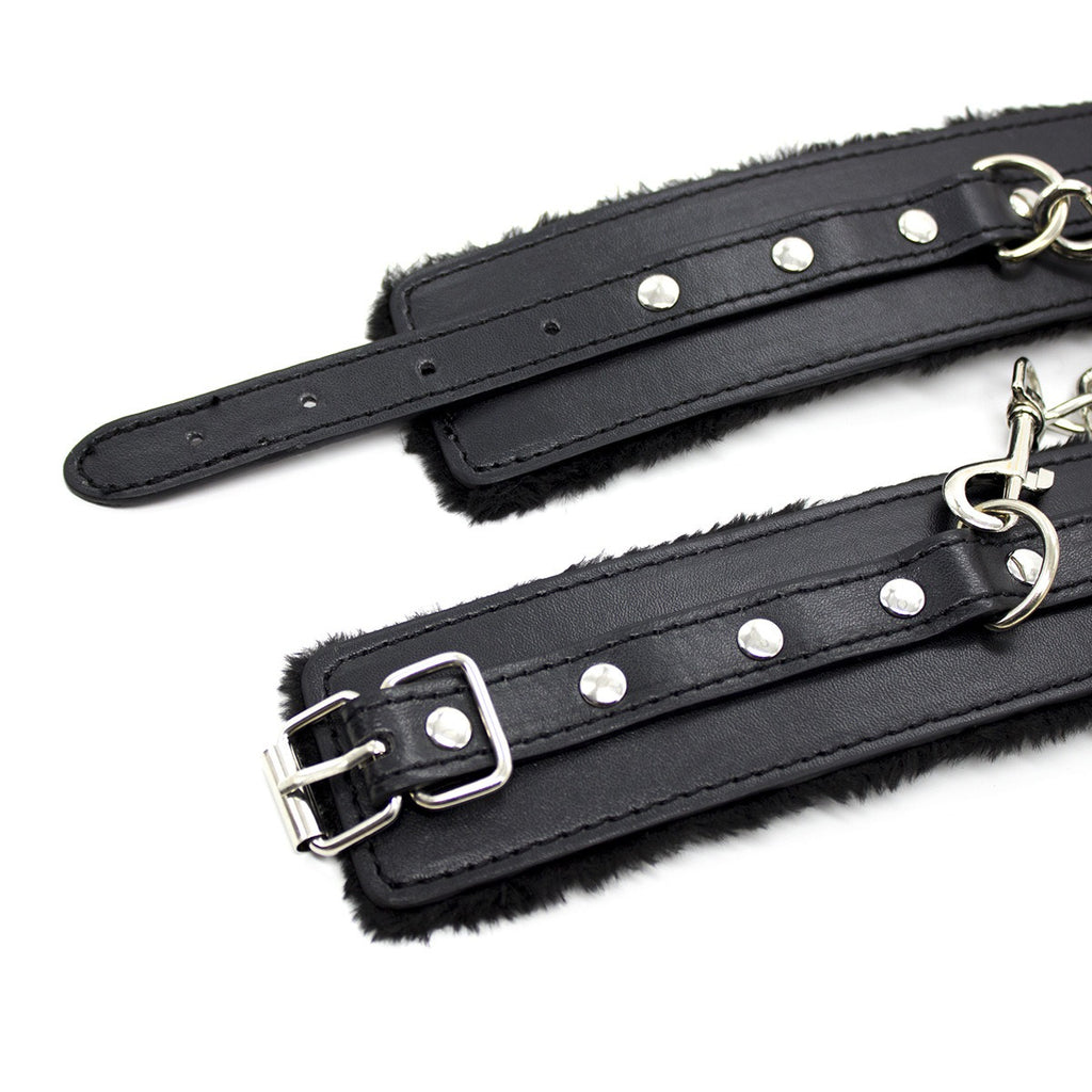 Funny Adult Articles Plush Black Handcuffs Red Pink Leather Adult Articles Tie Hands With Iron Chains