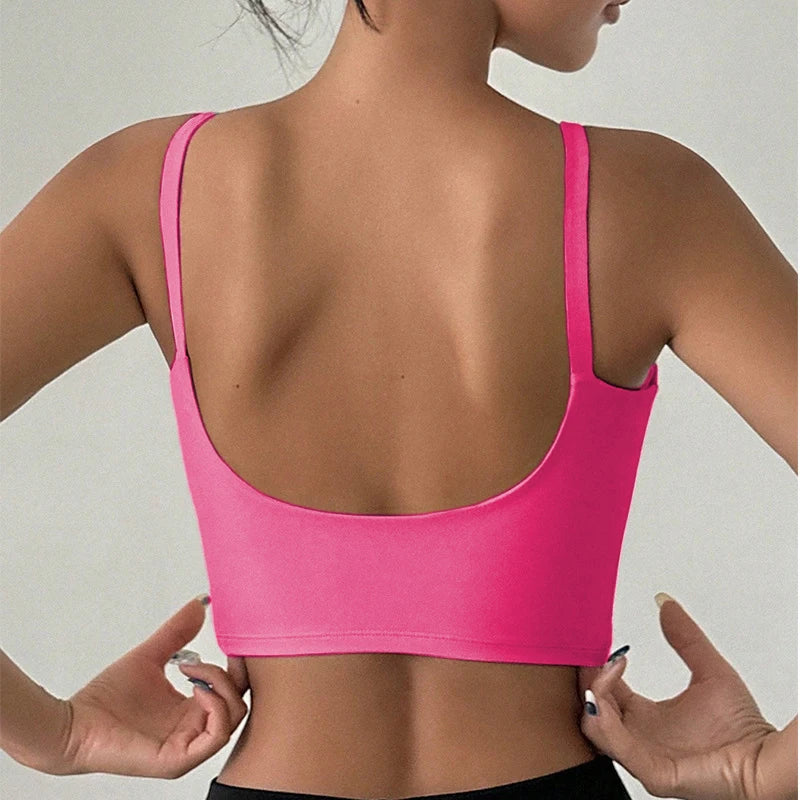 Yoga Underwear Women Breathable Solid U-Shaped Fitness Sports Bra Top With Chest Pad Gym Athletic Tight Workout Jog Running Vest