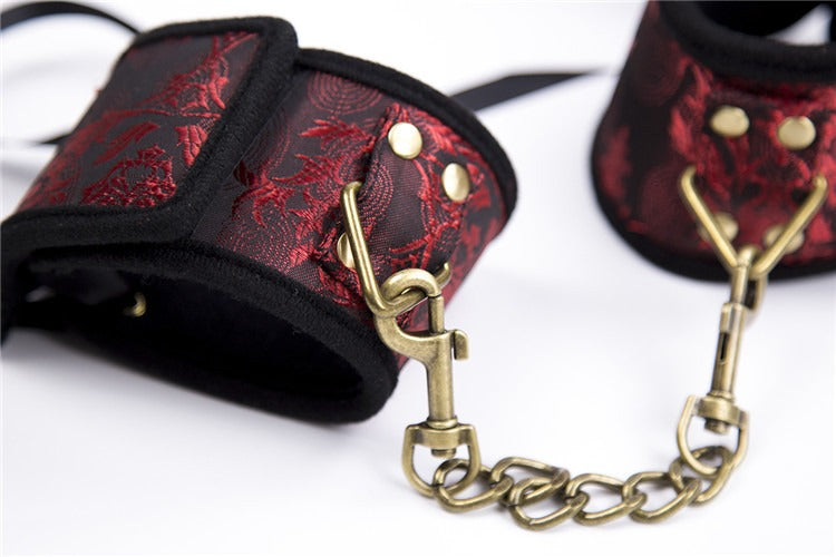 Red Ribbon Gold Handcuffs Velcro Hand Binding Female Sex Toy Leggings