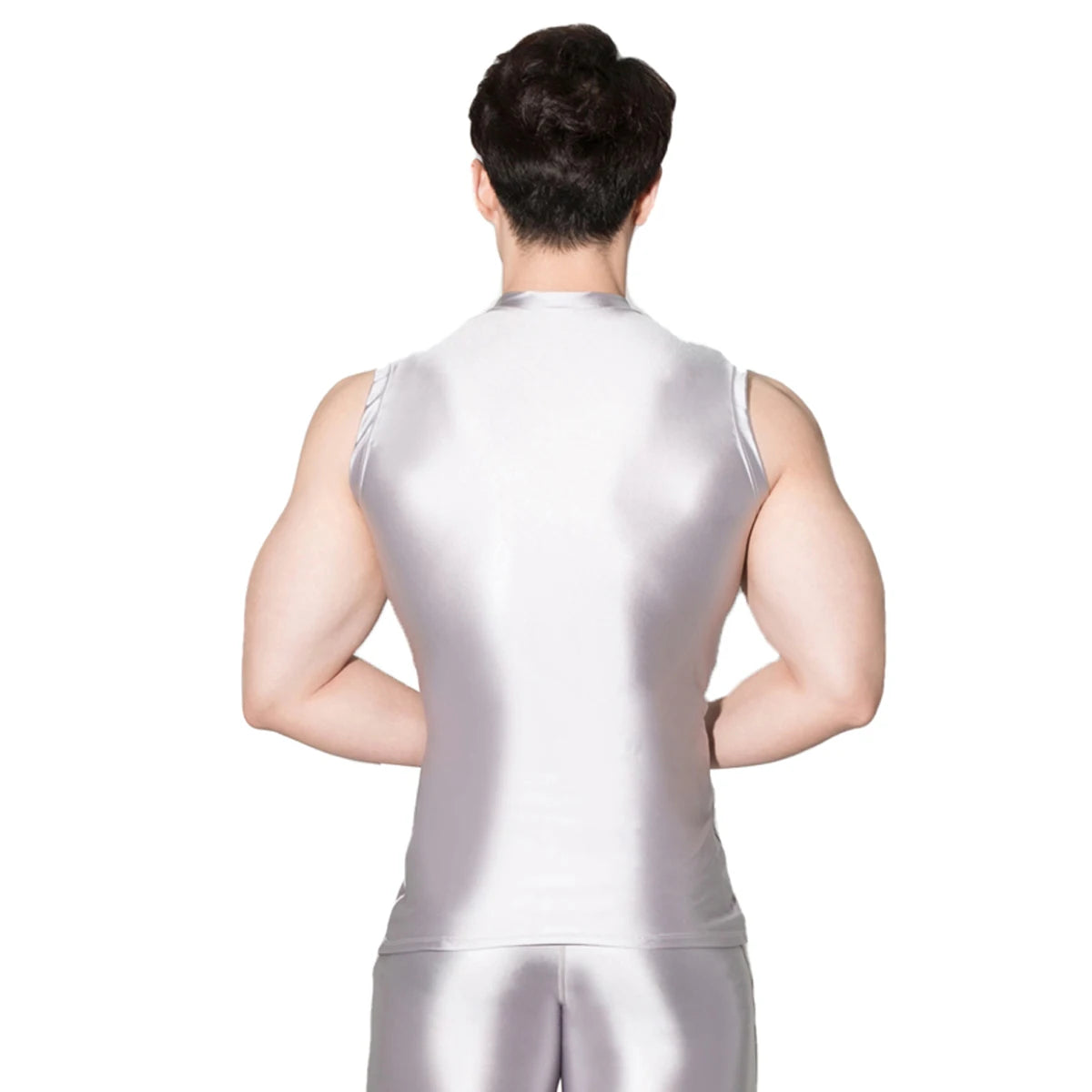 AMORESY Poseidon Series Men Glitter Satin Sleeveless Tight Sportwear Running Cycling Gym Outdoor Vest Tops Breathable Underwear