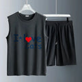 Men's vest suit Summer sleeveless printed I Love Cats tank  Tops + shorts  sets of men designer clothing Quick drying training