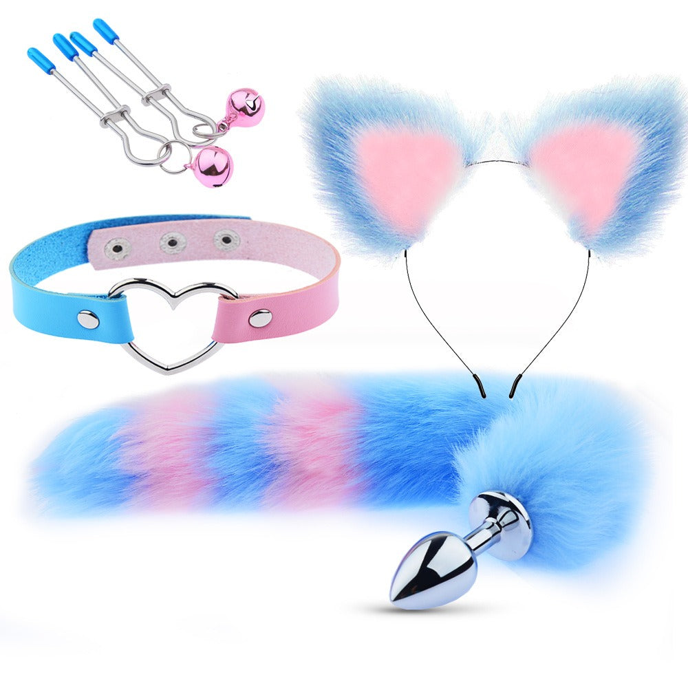Erotic Ear Hairpin Posterior Anal Plugs Female Apparatus Sex Toys Sm Metal Erotic Set Fox Tail Four-Piece Set