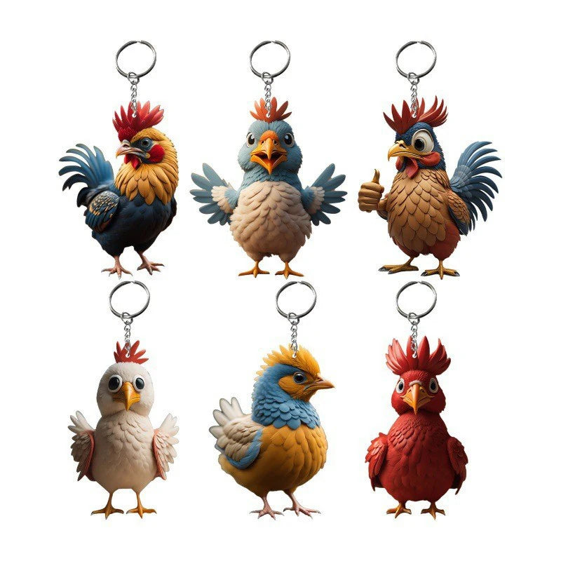 1PC Creative Animal Chicken Rooster Series Pendant Acrylic Keychain For Christmas Tree Decoration Car Key Ring Cock Key Holder