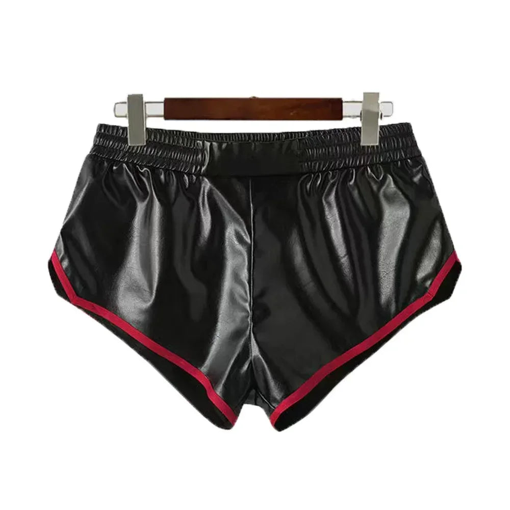 Men Shiny Patent Leather Shorts Chic Contrasting Colors Hot Pants Man PVC Elastic Band Underwear Swimming Trunks Beach Custom