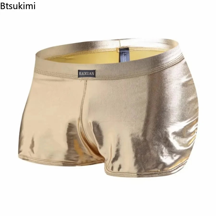 Men's Patent Leather Shorts Shiny Underpants Night Club Reflection Boxer Trunks Soft Underwear Low Rise Panties Casual Aro Pant
