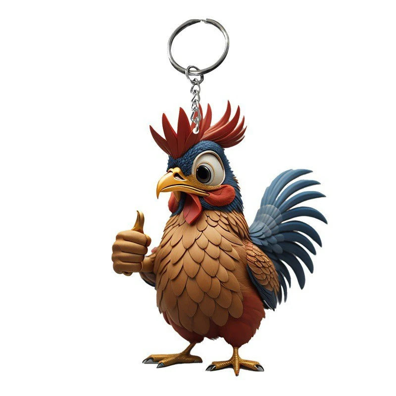1PC Creative Animal Chicken Rooster Series Pendant Acrylic Keychain For Christmas Tree Decoration Car Key Ring Cock Key Holder