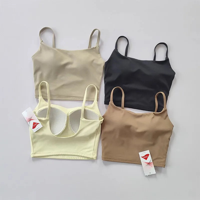 Yoga Underwear Women Breathable Solid U-Shaped Fitness Sports Bra Top With Chest Pad Gym Athletic Tight Workout Jog Running Vest
