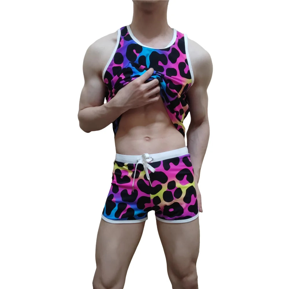 Men's Tank Top Swimming Trunks Short Beach Pants Ice Silk Print Cool and Comfortable Fashion Outdoor Sports Men's Sleeveless Top