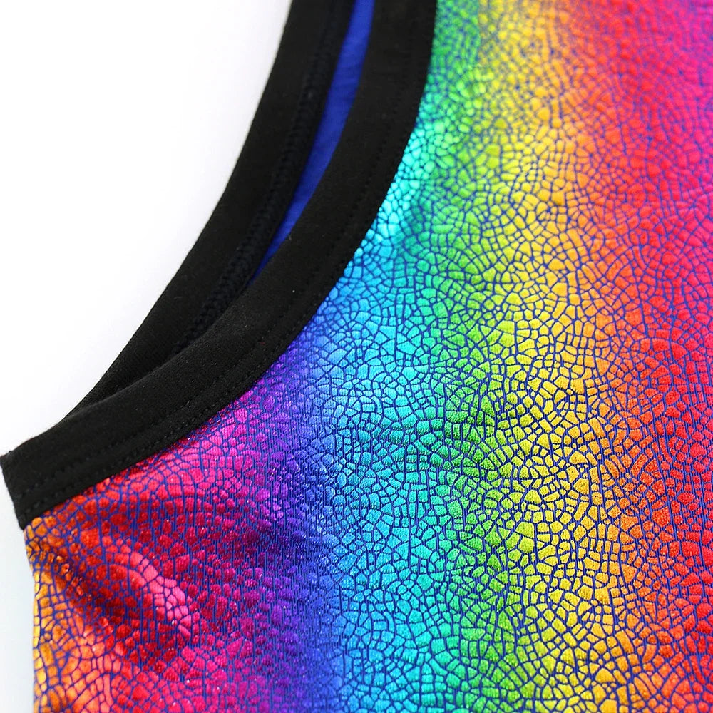 Fashion Men Tank Tops Rainbow Shiny Tank Perform Costume Sleeveless Underwear Vest(not Included Shorts)