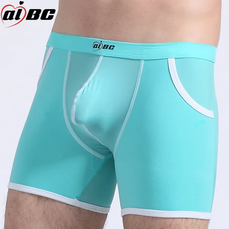 AIBC Sports Underwear For Men Long Boxer Shorts Ice Silk With Pocket Thin Underpants Comfortable Athletic Wear For Running Gym