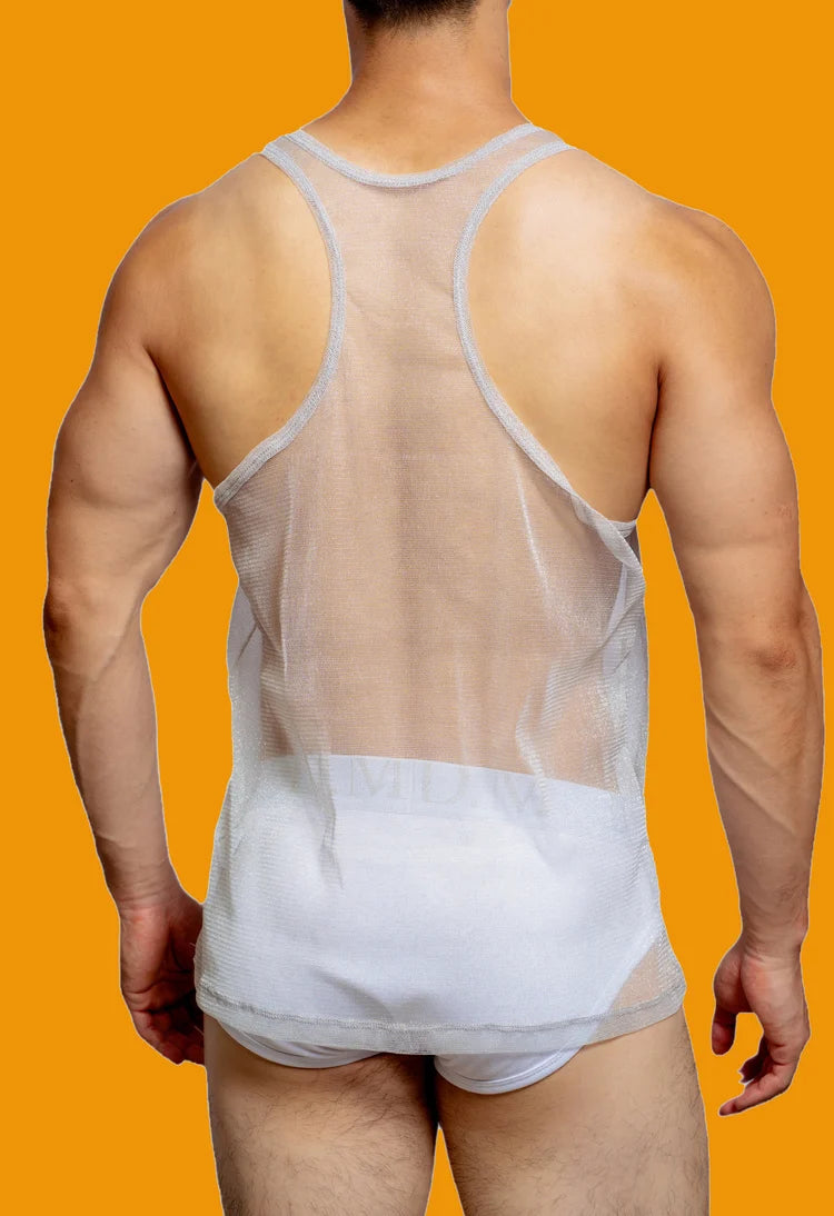 Men's Vest See Through Transparent Breathable Summer Mesh Underwear Vests Male Temptation Sleeveless Tank Tops