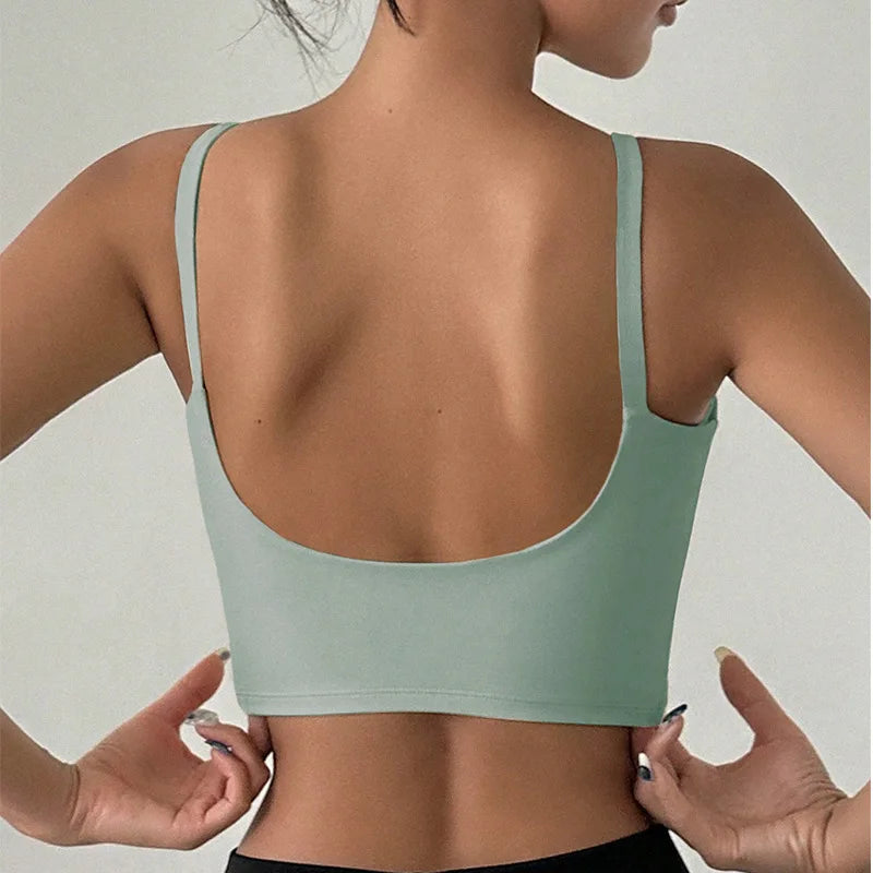 Yoga Underwear Women Breathable Solid U-Shaped Fitness Sports Bra Top With Chest Pad Gym Athletic Tight Workout Jog Running Vest