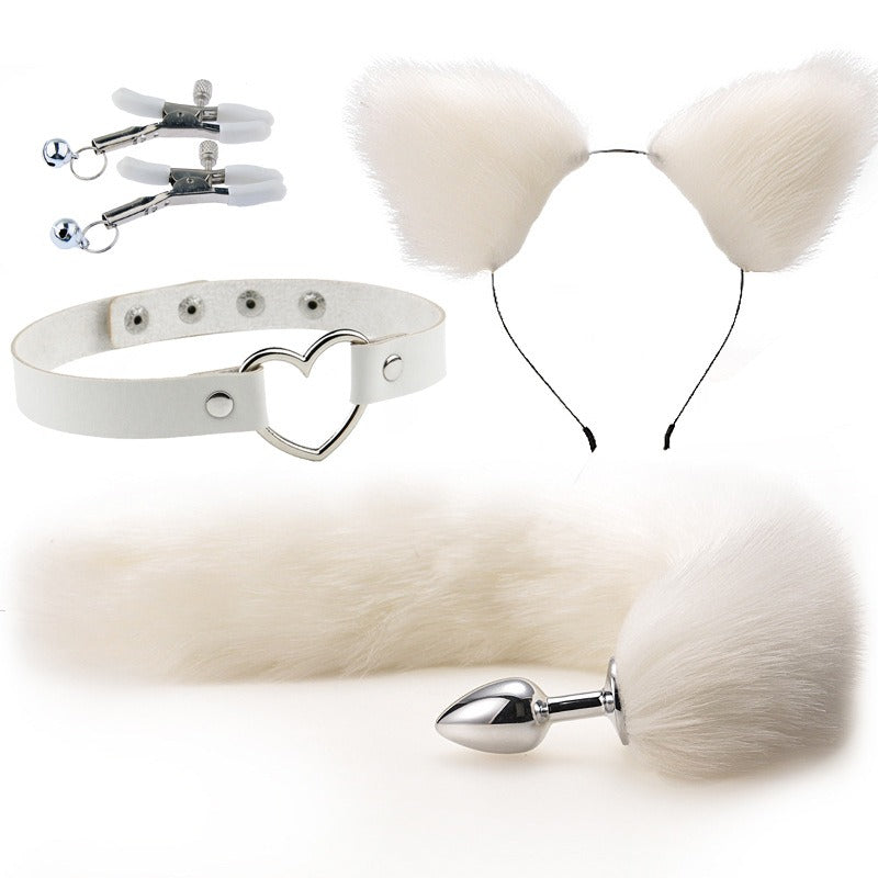 Erotic Ear Hairpin Posterior Anal Plugs Female Apparatus Sex Toys Sm Metal Erotic Set Fox Tail Four-Piece Set