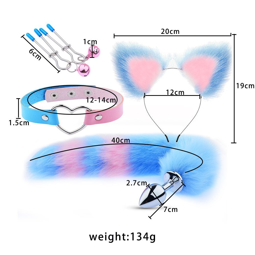 Erotic Ear Hairpin Posterior Anal Plugs Female Apparatus Sex Toys Sm Metal Erotic Set Fox Tail Four-Piece Set