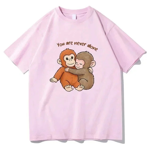 Punch Monkey Graphic Tee Cartoon Little Monkey And Plush Toy Print Summer Casual Short Sleeve T Shirt Tops for Adults