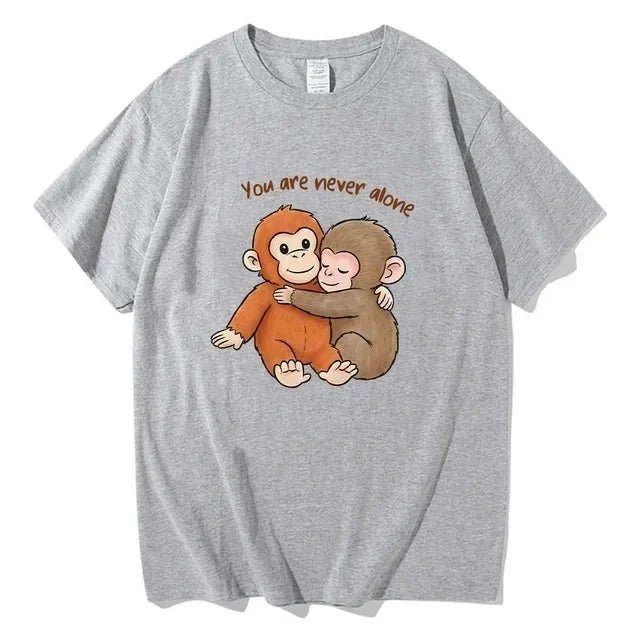 Punch Monkey Graphic Tee Cartoon Little Monkey And Plush Toy Print Summer Casual Short Sleeve T Shirt Tops for Adults